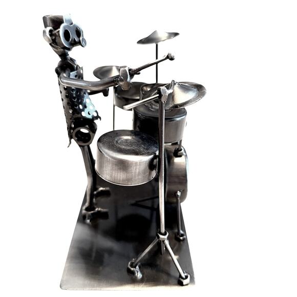 Steam Punk Drummer Musician Metal Figurine Unique Gift Drum Cymbal Bass 7" - Picture 4 of 11